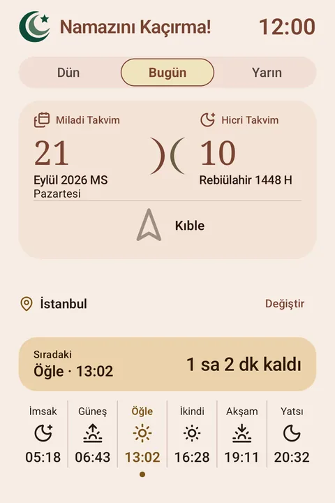 Bugün ekranı, Toprak teması açık görünüm.