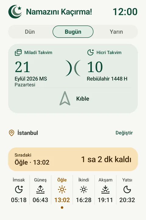 Bugün ekranı, Sükûnet teması açık görünüm.